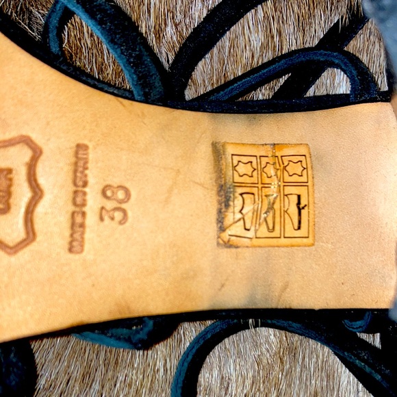 Black Suede w/suede strings to tie around ankle & leg 3 1/2” think heel. - Picture 2 of 2